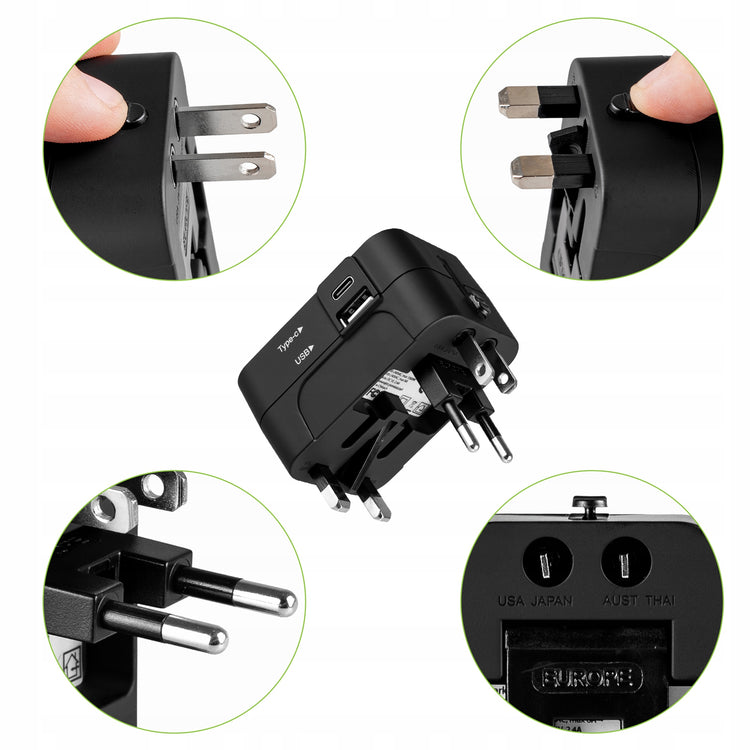 Universalus kelioninis adapteris „Vayox VA0407“ su USB-C, viso pasaulio lizdams