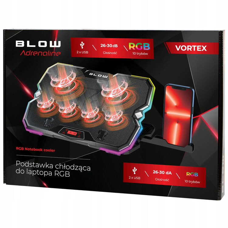 Aušinimo padėklas nešiojamajam kompiuteriui „Blow Vortex“ RGB, 9–17"