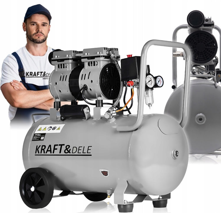 Tylus bealyvis oro kompresorius „Kraft&Dele KD1396“, 50 l, 8 bar, 2 stūmokliai, su separatoriumi