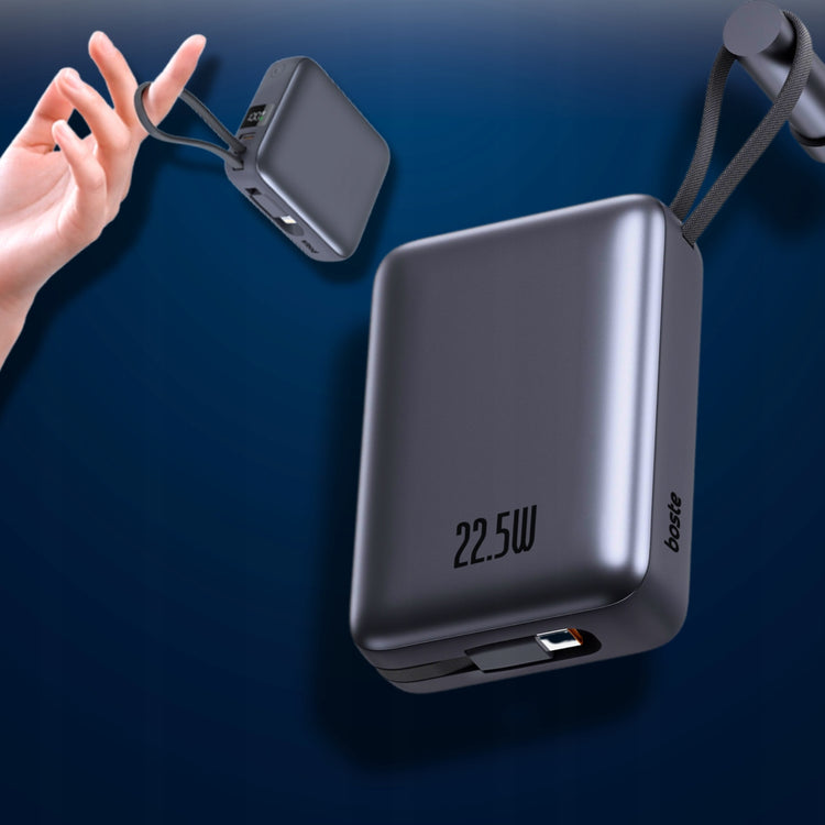 Išorinė baterija „Boste“ 20000 mAh, 22,5 W, su įmontuotais USB-C ir Lightning laidais