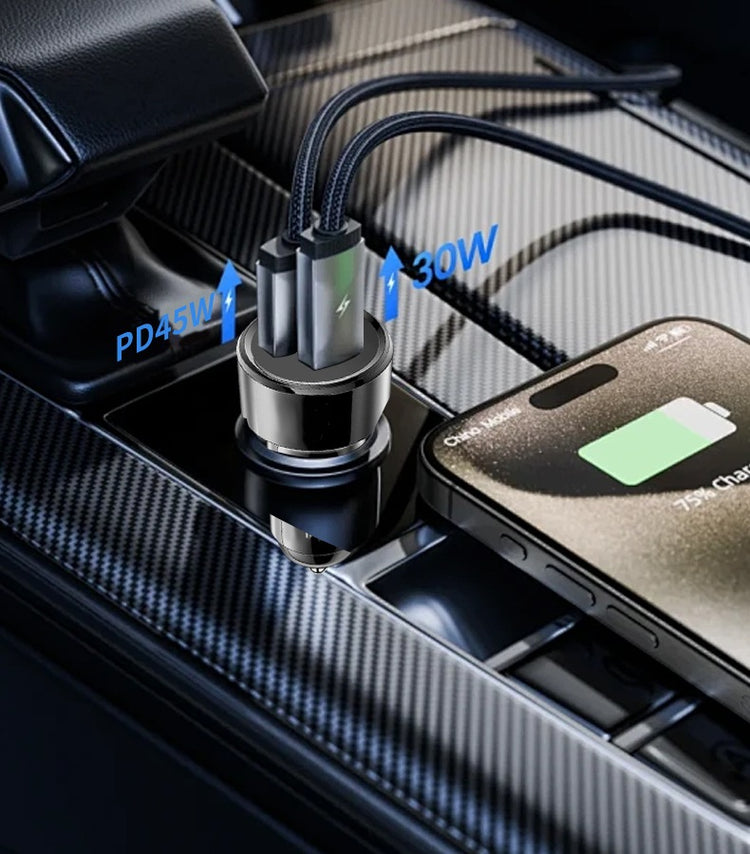 Automobilinis įkroviklis „Baseus“ USB-C + USB-A, greitas įkrovimas