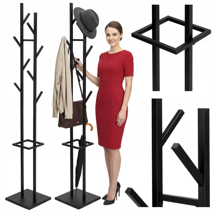 Metalinė pastatoma drabužių kabykla su 8 kabliais „Gockowiak“, 175 cm, juoda