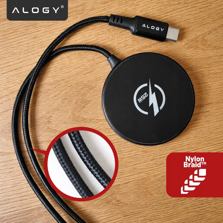 Magnetinis indukcinis kroviklis „Alogy PowerCharge“ Qi2.2, 25 W, su nailoniniu laidu