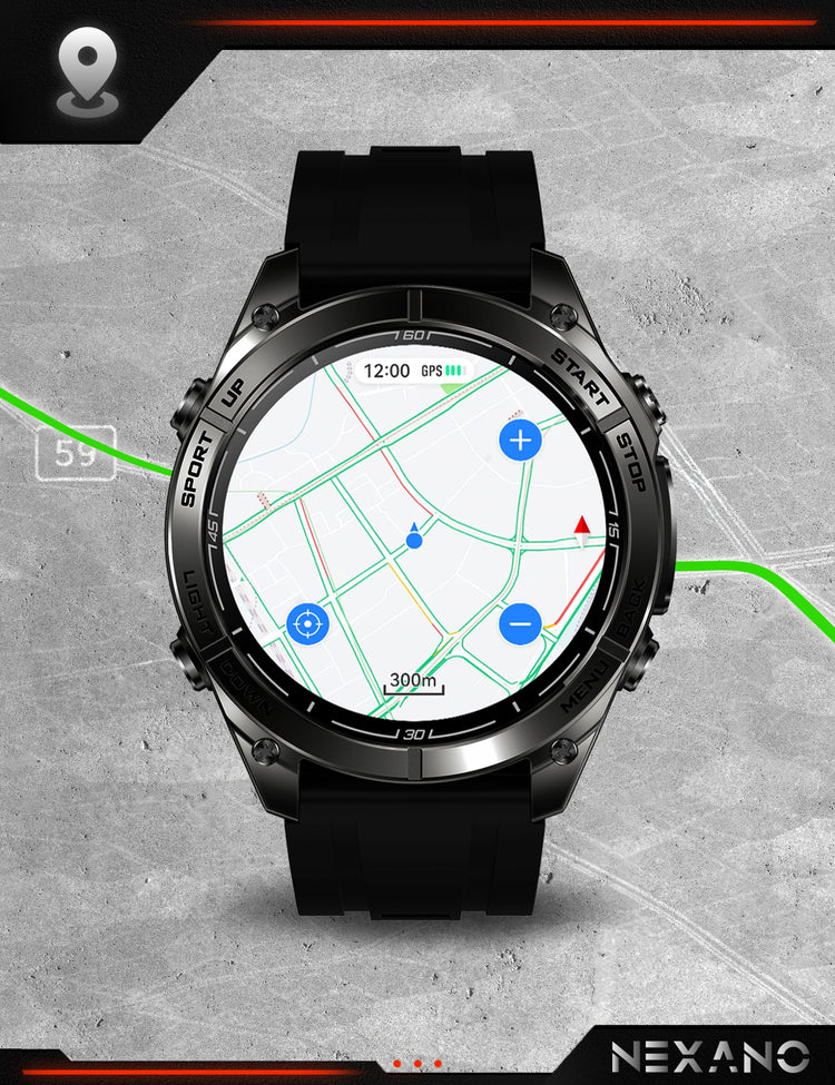 Vyriškas išmanusis laikrodis „Nexano Vector“ su dvigubu GPS ir žemėlapiais, AMOLED, IP69K