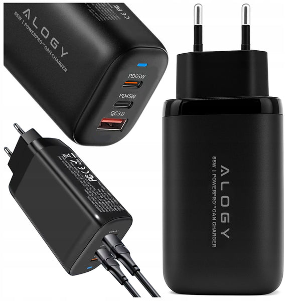 Greitasis įkroviklis „Alogy“ 65 W su 2 USB-C ir USB-A, PD / QC