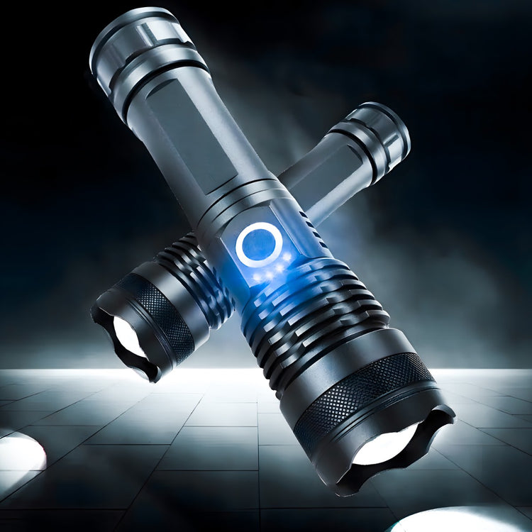 Akumuliatorinis taktinis LED žibintuvėlis „Retoo“, 1000 lm, 5 režimai, USB-C
