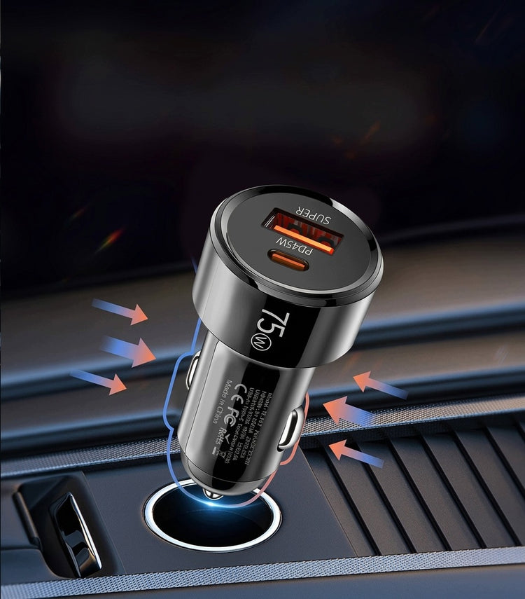 Automobilinis įkroviklis „Baseus“ USB-C + USB-A, greitas įkrovimas
