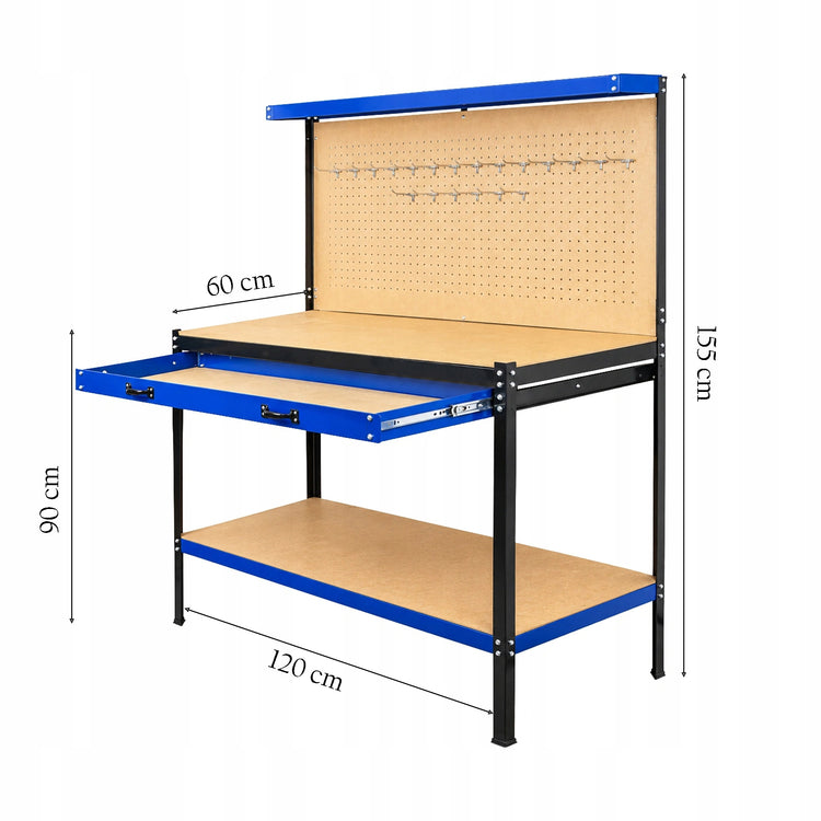 Dirbtuvių darbastalis su stalčiumi ir kabliukais „Kraft&Dele KD640“, 120 cm