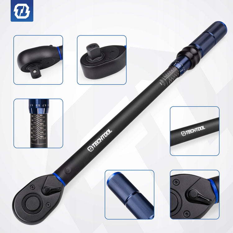 Dvikryptis dinamometrinis raktas ratams „Techtool“ 1/2" 28–210 Nm, 72T