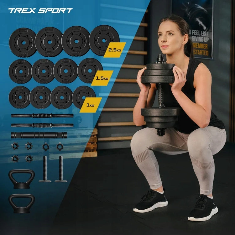 Reguliuojamų hantelių rinkinys „Trex Sport“ su grifu ir girios rankena, 2 × 10 kg (20 kg)