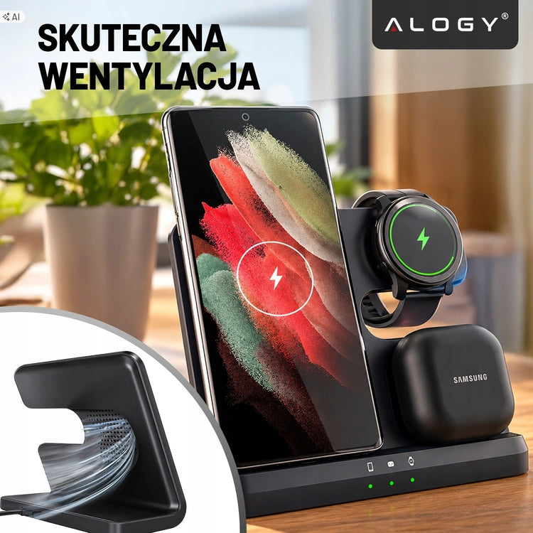 Belaidis indukcinis kroviklis 3 in 1 „Alogy“ telefonui, laikrodžiui ir ausinėms