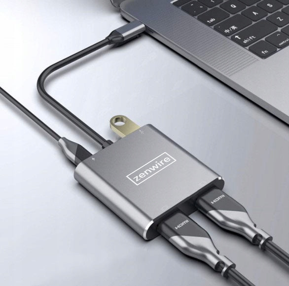 USB-C šakotuvas „Zenwire“ 4 in 1: 2× HDMI 4K, USB 3.0, MacBook