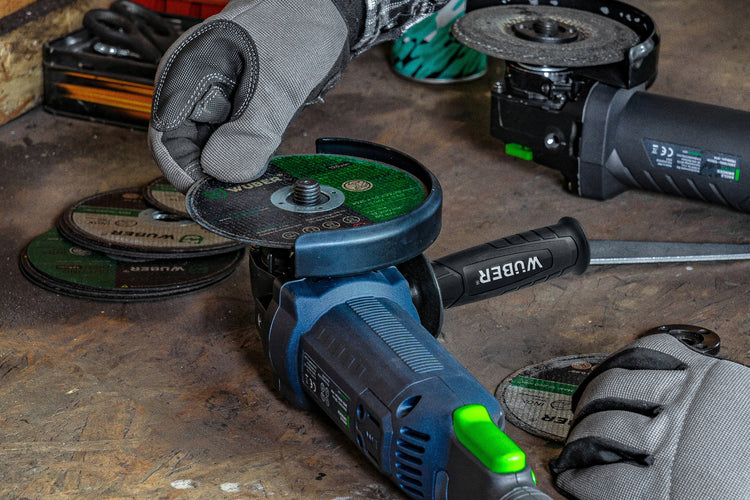 Kampinis šlifuoklis „Wuber Diax“ su greičio reguliavimu ir 10 diskų, 125 mm, 1200 W