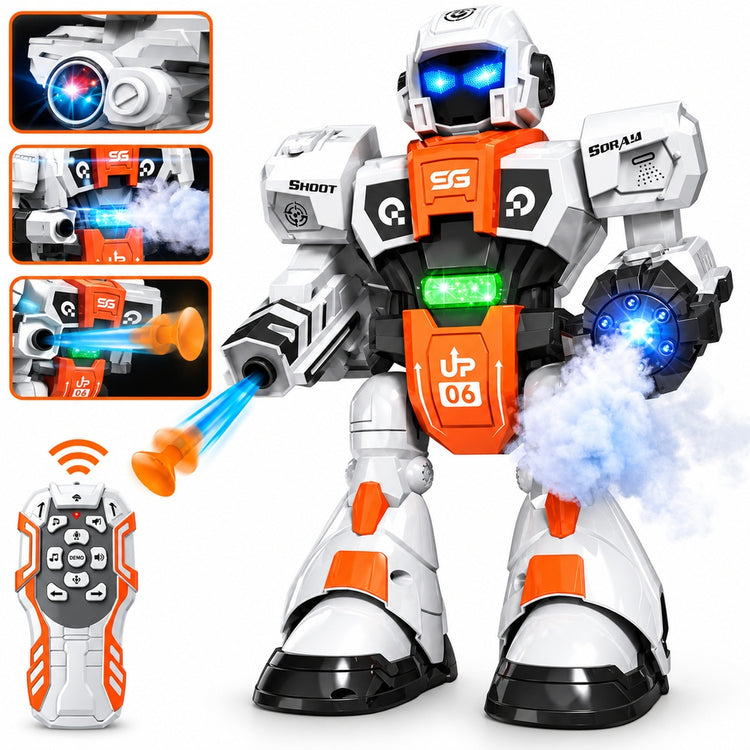 Nuotoliniu būdu valdomas robotas „HollaKids“, šaudantis strėlėmis, su garais