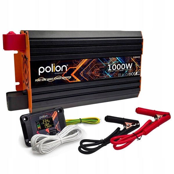 Įtampos keitiklis „Polion“ 12 V / 230 V, 1000 W, gryna sinusinė banga