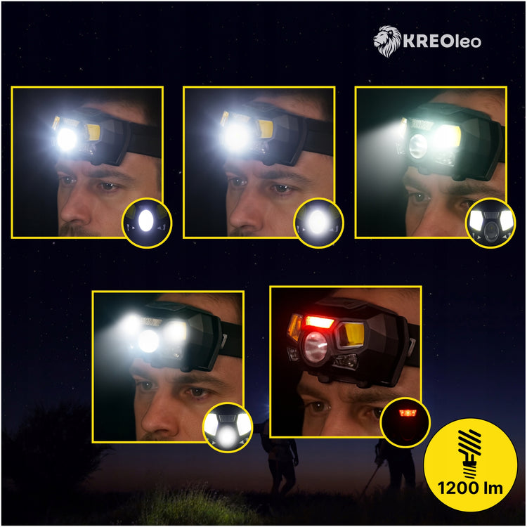 Galingas COB LED žibintuvėlis ant galvos, iki 1200 lm, įkraunamas – nuotrauka 5