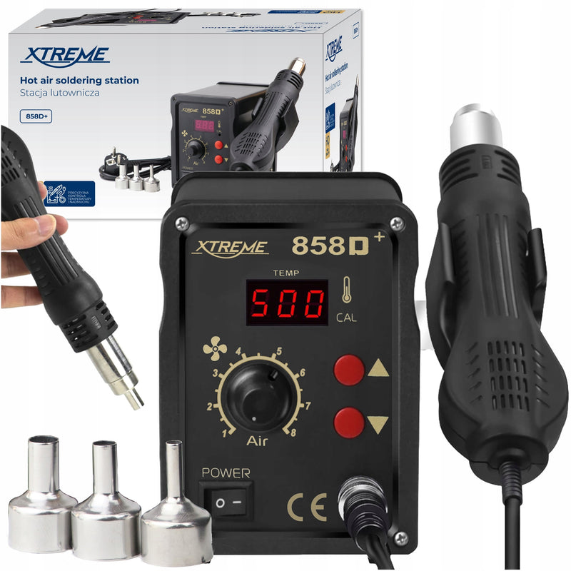 Karšto oro litavimo stotelė „Xtreme 858D+“, 800 W, iki 500 °C, su antgaliais