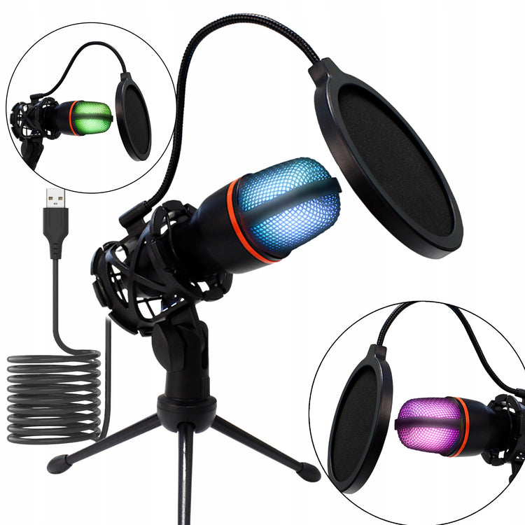 Studijinis kondensatorinis USB mikrofonas „Renew Force“ su pop filtru