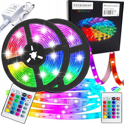 RGB SMD LED juosta - 5m su nuotolinio valdymo pultu ir maitinimo šaltiniu