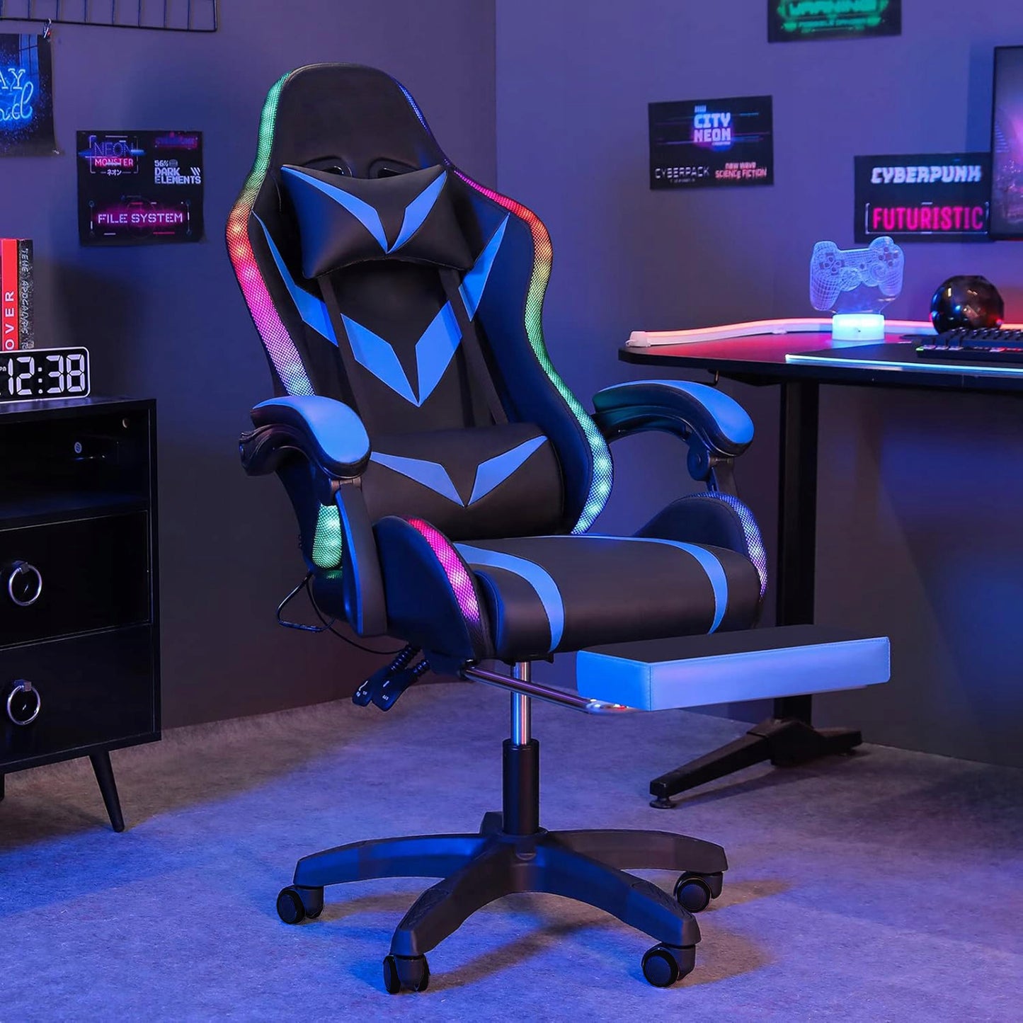 Lazy Gaming Chair Mark Nine (LC09) žaidimų kėdė su pakoju, masažu ir LED apšvietimu