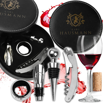Vyno rinkinio 5in1 dovanų komplektas – kamščiatraukis, termometras, kamštelis