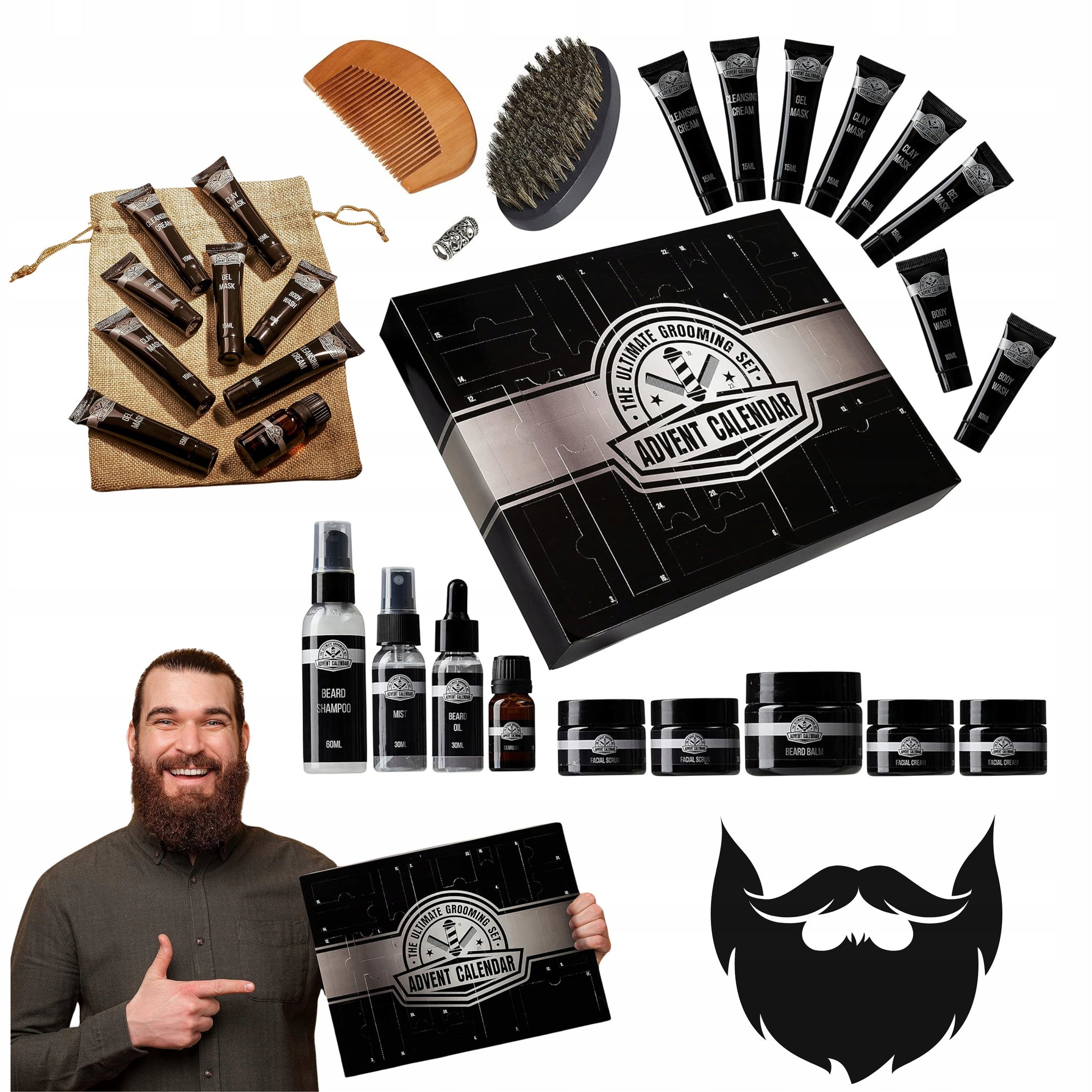 Advento kalendorius vyrams – barzdos ir kūno priežiūros rinkinys (24 vnt.)