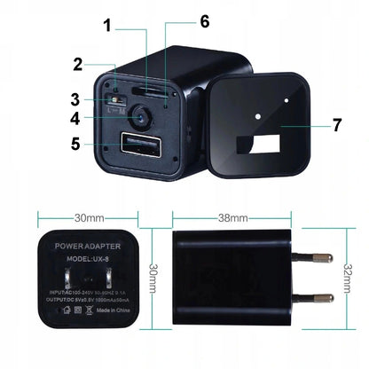 USB įkroviklis su paslėpta slapta kamera – mini stebėjimo prietaisas