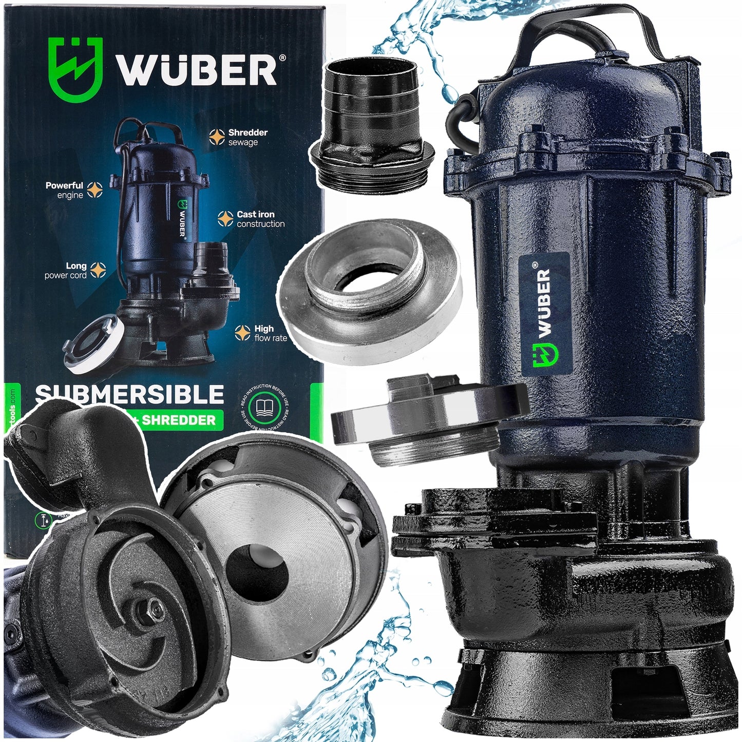 Panardinamas siurblys su smulkintuvu nuotekoms, šuliniams ir baseinams Wuber 2500w