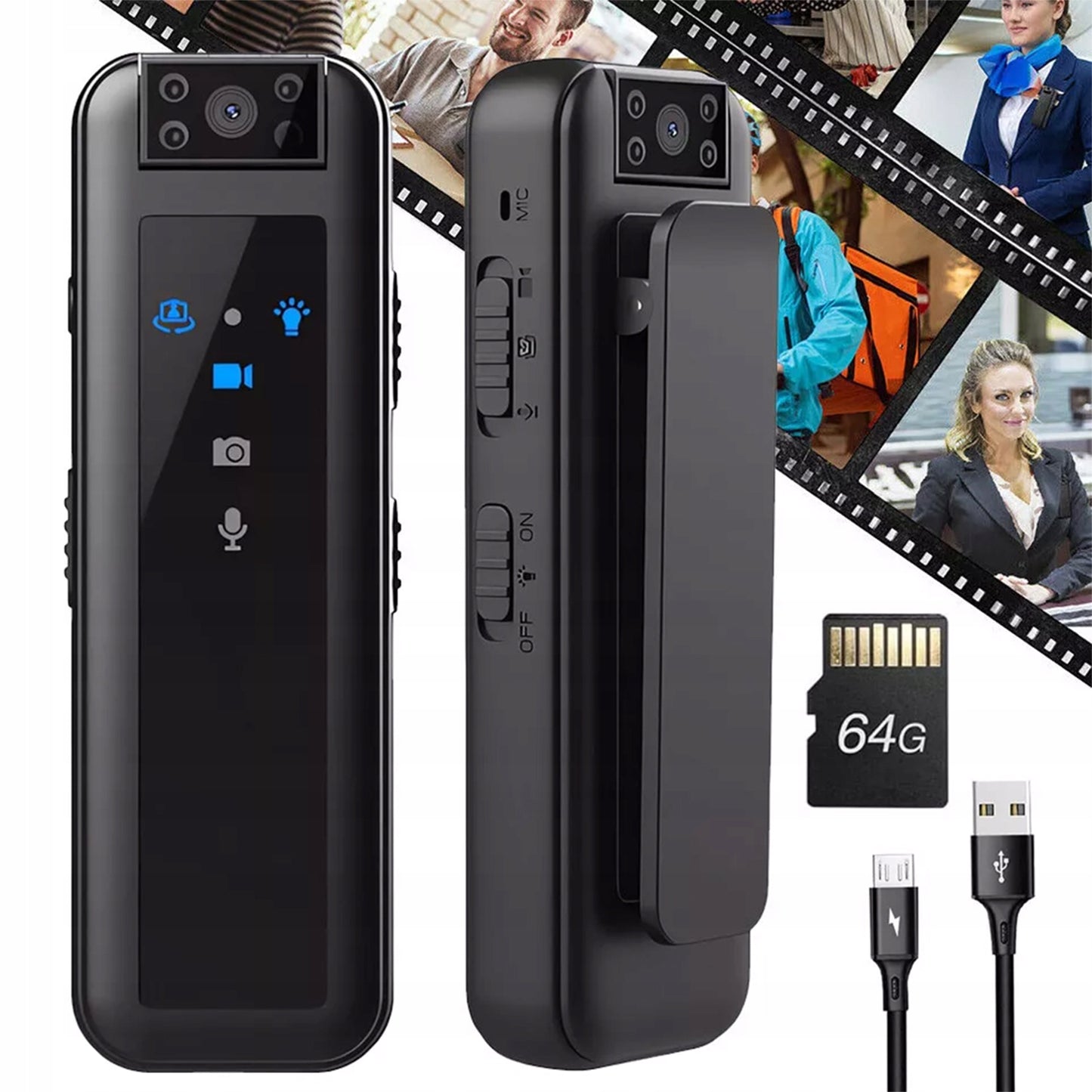 Slapta kamera su garso įrašymu – 1080P HD, 180° pasukama, 64GB atmintis