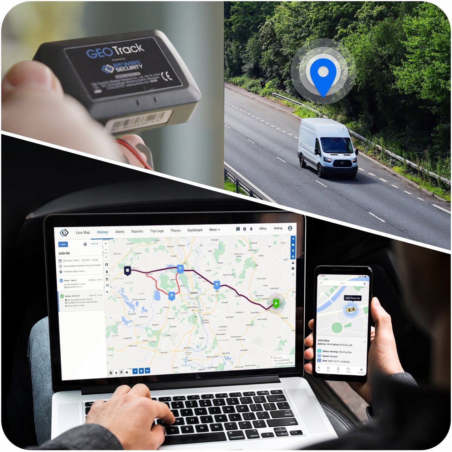 GPS seklys GEO TRACK automobiliams ir transporto priemonėms – sekimas per WWW ir telefoną