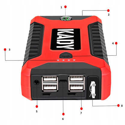 KADY variklio užvedimo įrenginys su Powerbank ir žibintuvėliu