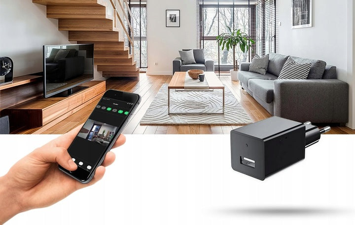 Mini slapta kamera USB įkroviklyje su WiFi