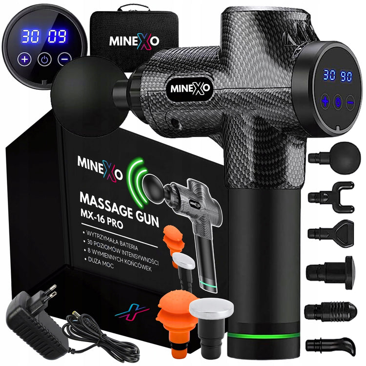 Masažo pistoletas „Minexo MX-01 Pro“, 8 antgaliai