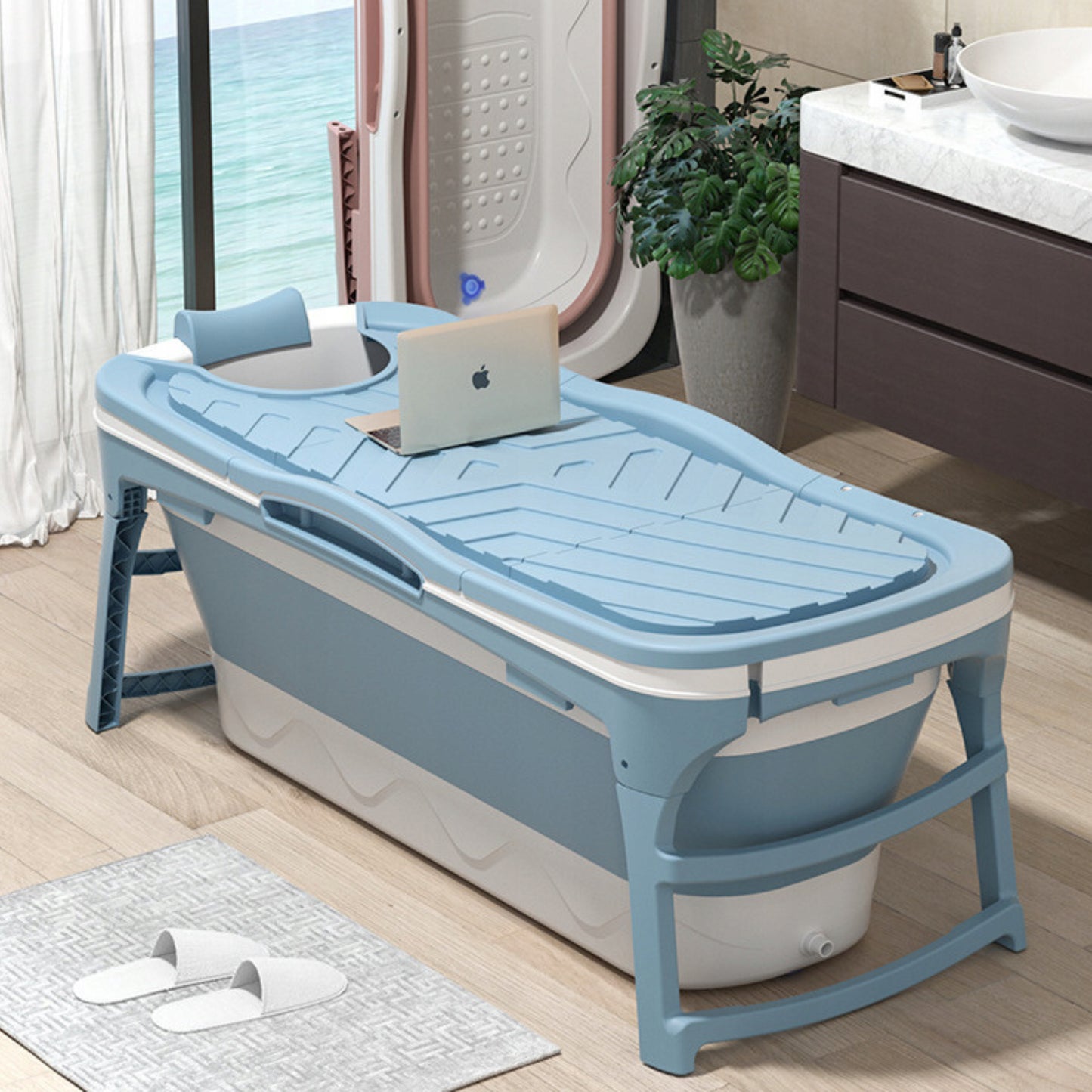 Sulankstoma mobili vonia su PVC dangčiu – 143 cm