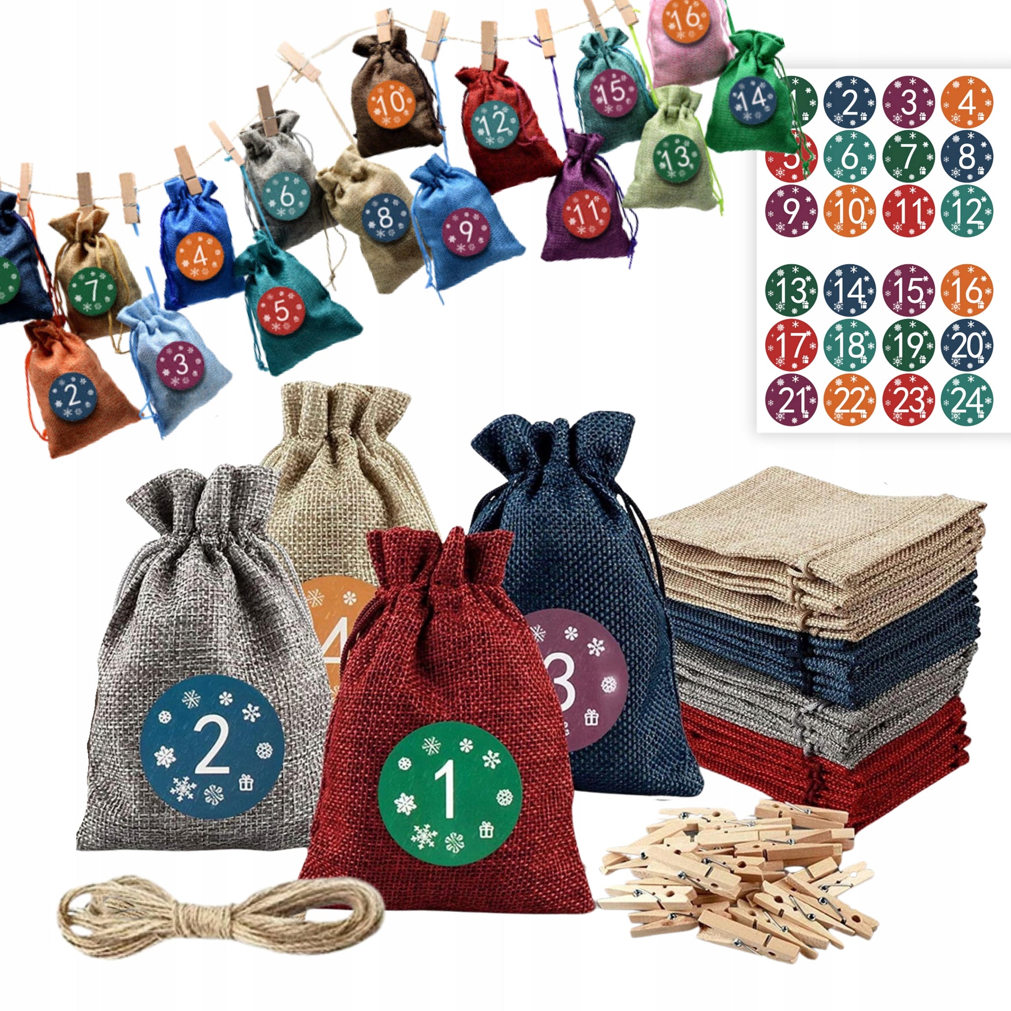 Advento kalendorius vaikams „Pasidaryk pats“ – 24 maišelių rinkinys su lipdukais ir virvele (2025 m.)
