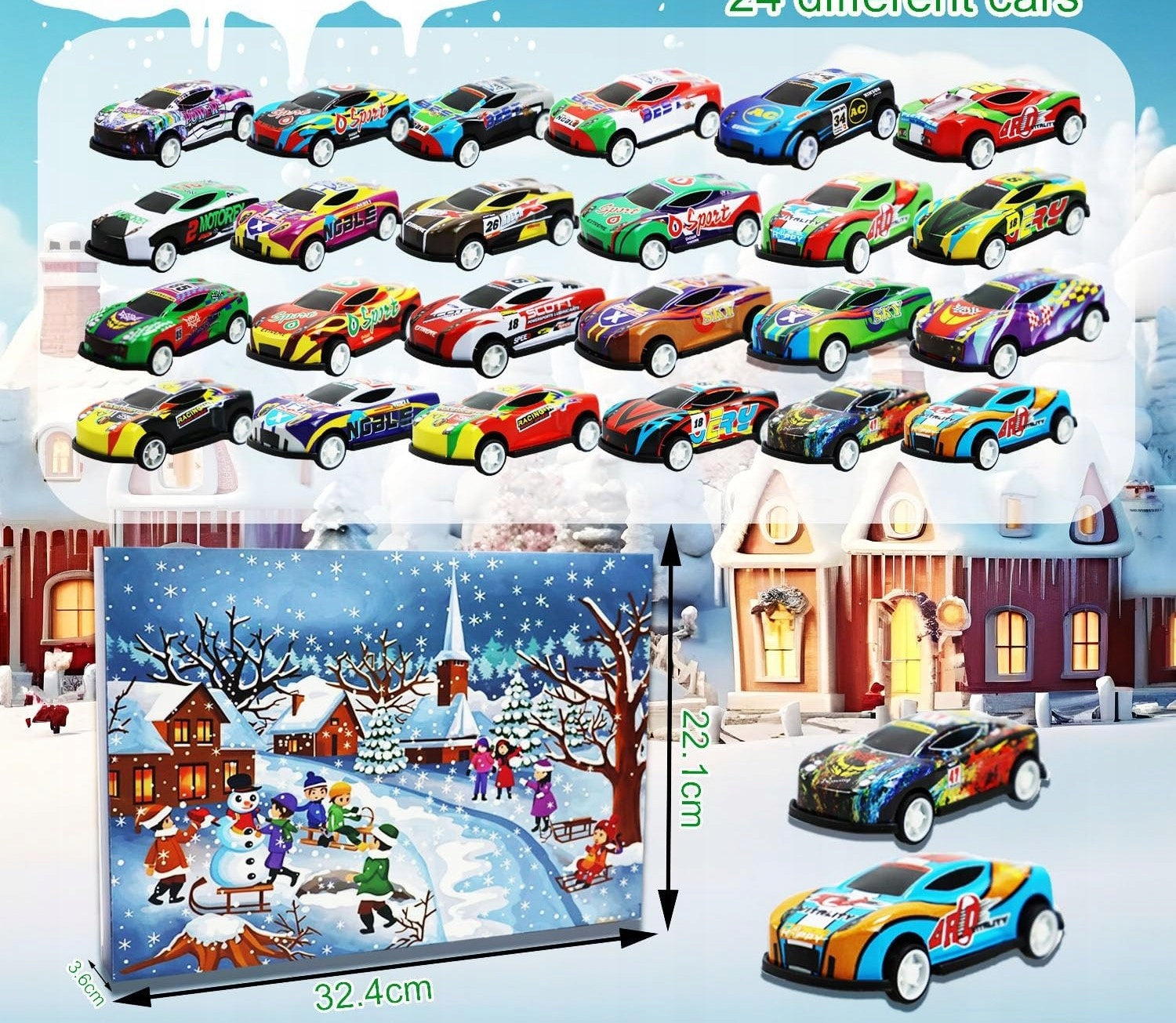 Advento kalendorius su mašinėlėmis vaikams 2025 – didelis rinkinys berniukams