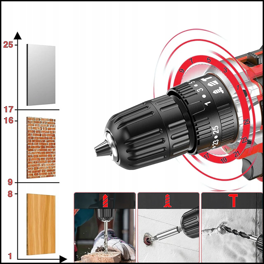 XMaster Gręžtuvas-suktuvas su įrankių rinkiniu + 2x AKU 21V