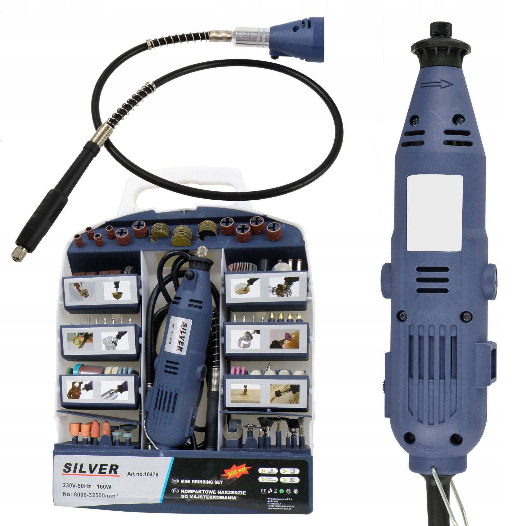 Mini universalus šlifuoklis, freza, graveris SILVER TOOLS S10476 160W + 300 priedų