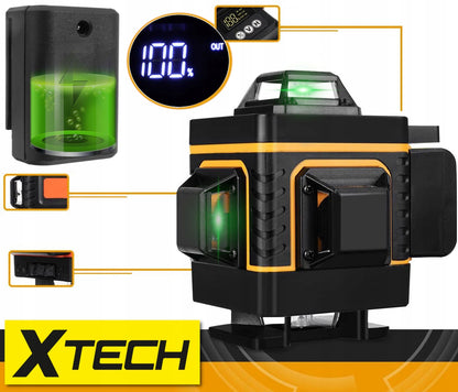 XTECH kryžminis lazerinis nivelyras su LCD ekranu ir trikoju