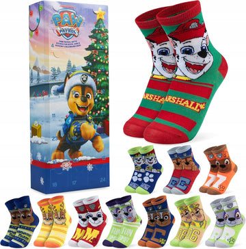 Vaikiškas advento kalendorius – 24 poros „Paw Patrol“ kojinių – kalėdinė dovana vaikams