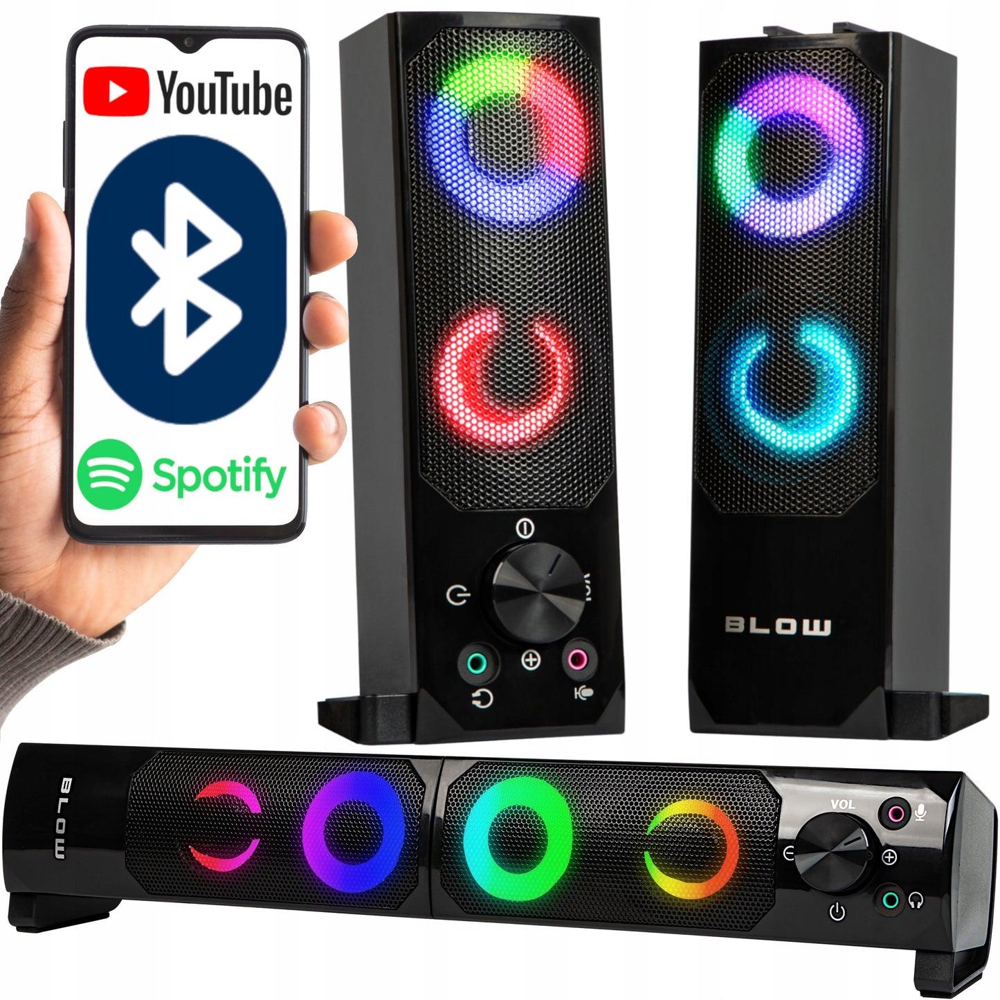 Bluetooth garso juosta 2.0 kompiuterio kolonėlės 6W USB 5V DC LED RGB 2in1 komplektas