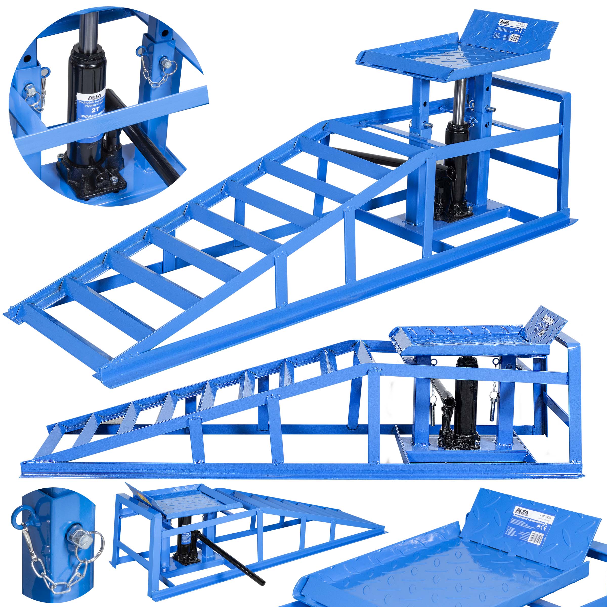 Automobilinė užvažiavimo rampa su hidrauliniu keltuvu, 1 vnt., 2000 kg