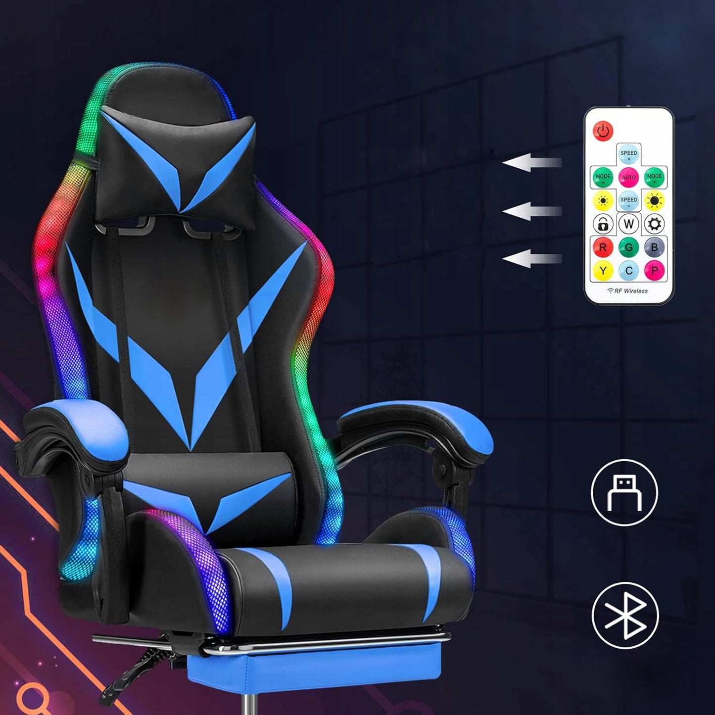 Lazy Gaming Chair Mark Nine (LC09) žaidimų kėdė su pakoju, masažu ir LED apšvietimu