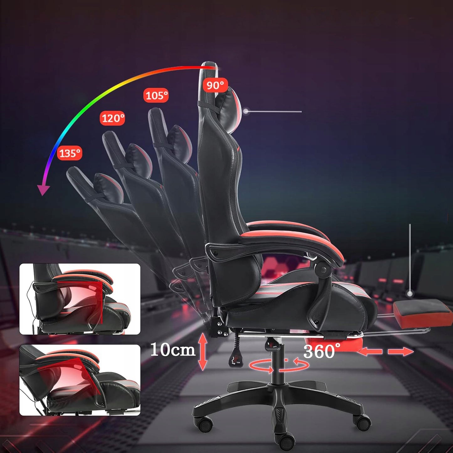 Lazy Gaming Chair Mark Nine (LC09) žaidimų kėdė su pakoju, masažu ir LED apšvietimu