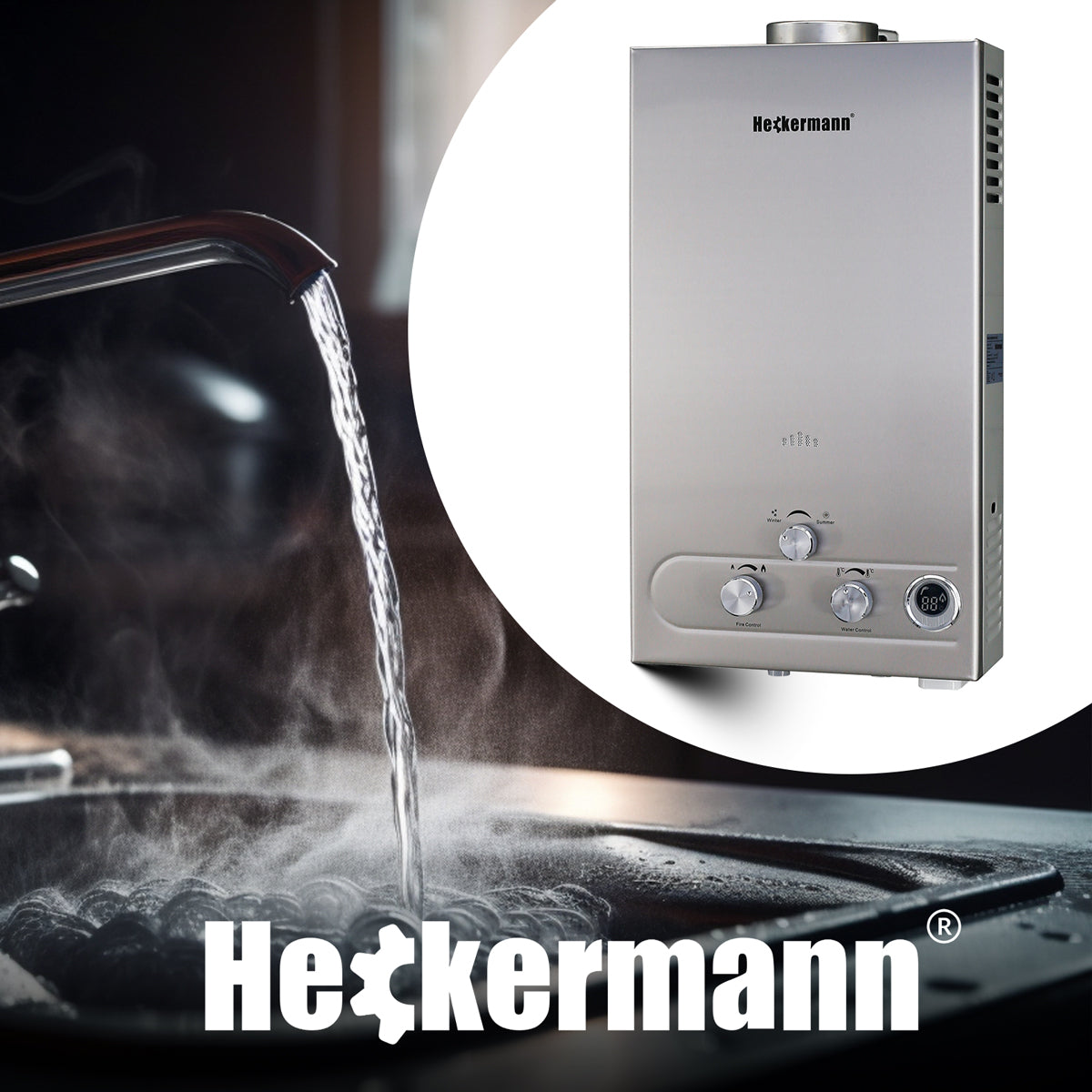 Dujinis momentinis vandens šildytuvas Heckermann 24kW – 12 litrų per minutę