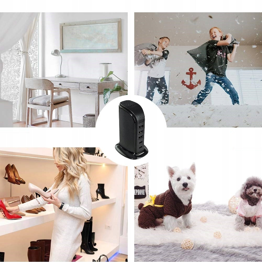 Paslėpta Šnipinėjimo Kamera Įkroviklyje su 3xUSB ir 2xType-C Portais - Full HD WiFi