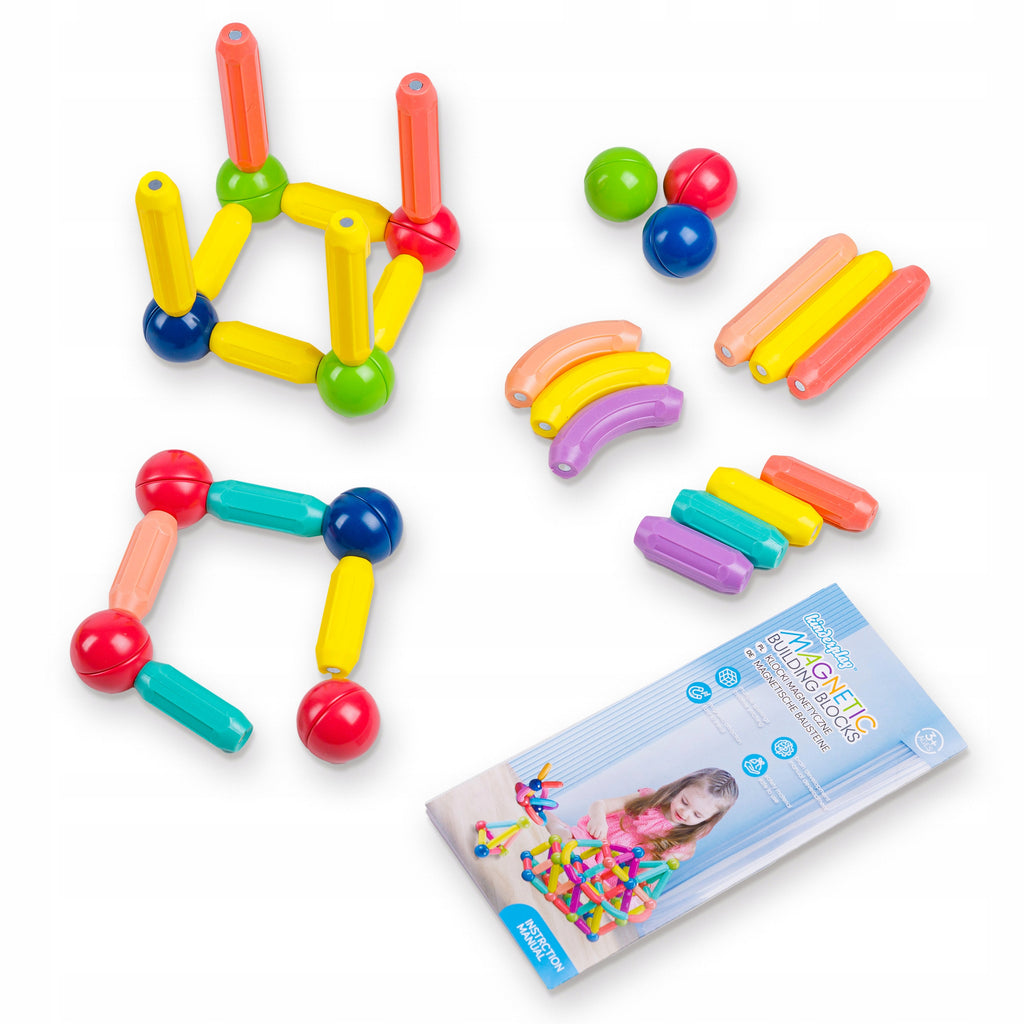 Magnetiniai konstruktoriaus blokeliai, edukacinis lazdelių rinkinys XXL, 120 vienetų "Kinderplay"
