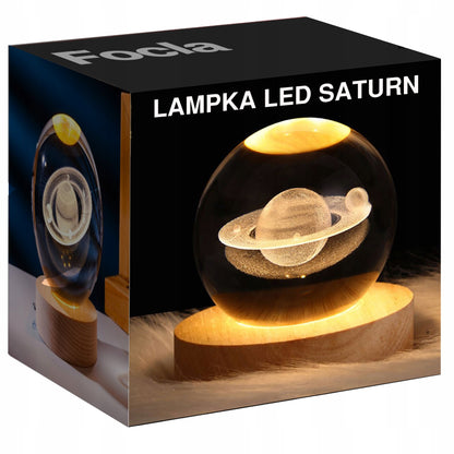 LED Naktinė Lempa – 3D „Saturnas“ Stiklinis Rutulys