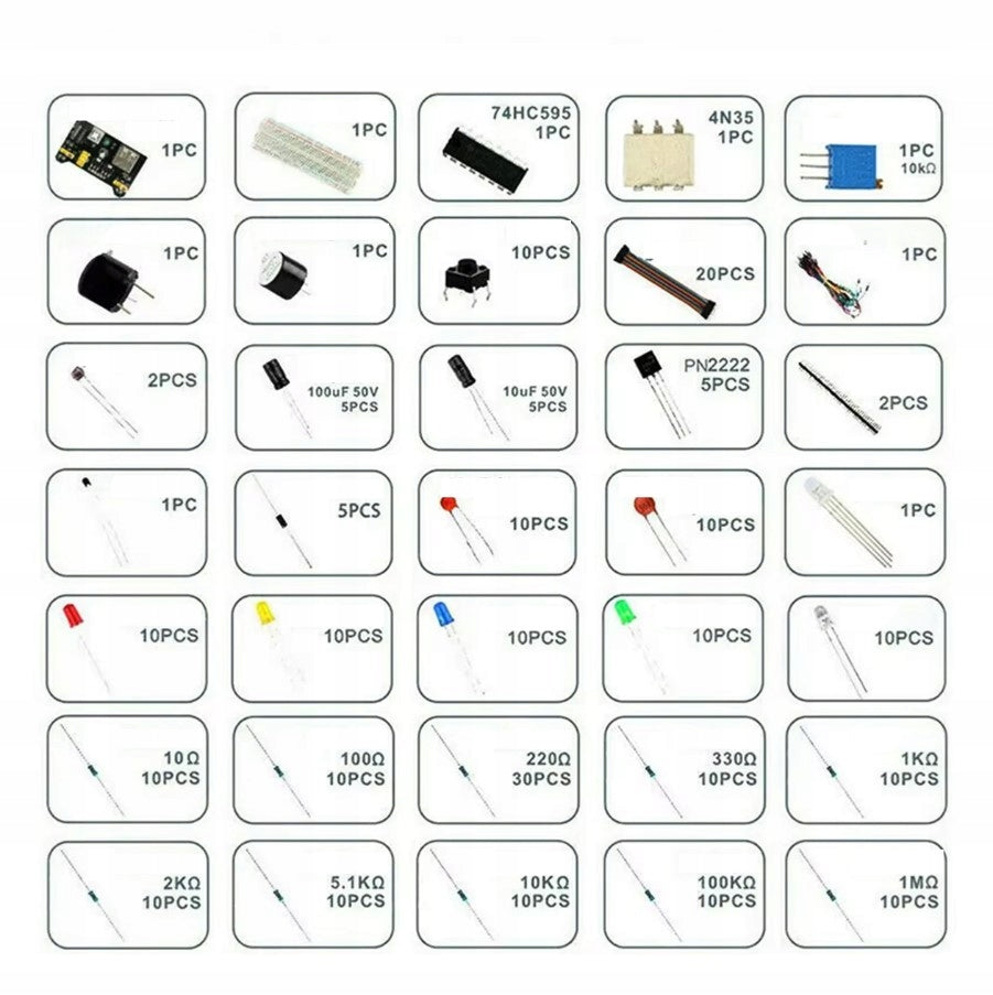 Arduino Uno R3 Starter Kit XXL – Elektronikos ir Programavimo Mokymosi Rinkinys su 370 Elementų