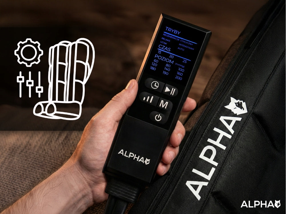 Limfodrenažinis kojų masažuoklis ALPHA AMP-06 su 6 programomis ir 4 oro kameromis